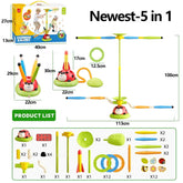 3 in 1 Musical Jump Sports Toys Toss Ring Game Toy and Rocket Launcher for Kids Ladybug Multifunction Outdoor Machine Gifts