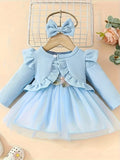 Baby Girl Summer Waist Flower Tank Top Mesh Dress+Same Color Coat and Same Color Hair Accessories Sweet Set