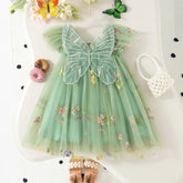 Summer New Sweet Butterfly Wing Baby Girl Princess Dress, Floral Chiffon Wedding Party Children'S Sleeveless Clothes (0-4 Years)