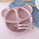 3pcs Wheat Straw Children's Compartment Dinner Plate Kindergarten Student Bear Tableware Set Children's Tableware Lunch Box