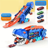 Transport Dinosaur Truck with Foldable Sliding Race Track Transforms into Standing T-rex Best Birthday Gifts Toys Boys Girls Kid