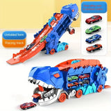 Transport Dinosaur Truck with Foldable Sliding Race Track Transforms into Standing T-rex Best Birthday Gifts Toys Boys Girls Kid