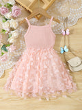 Summer Toddler  Kids  Girl's Clothes  Baby's Butterfly Decor Mesh Splicing Cami Dress Elegant Sleeveless Princess Dress