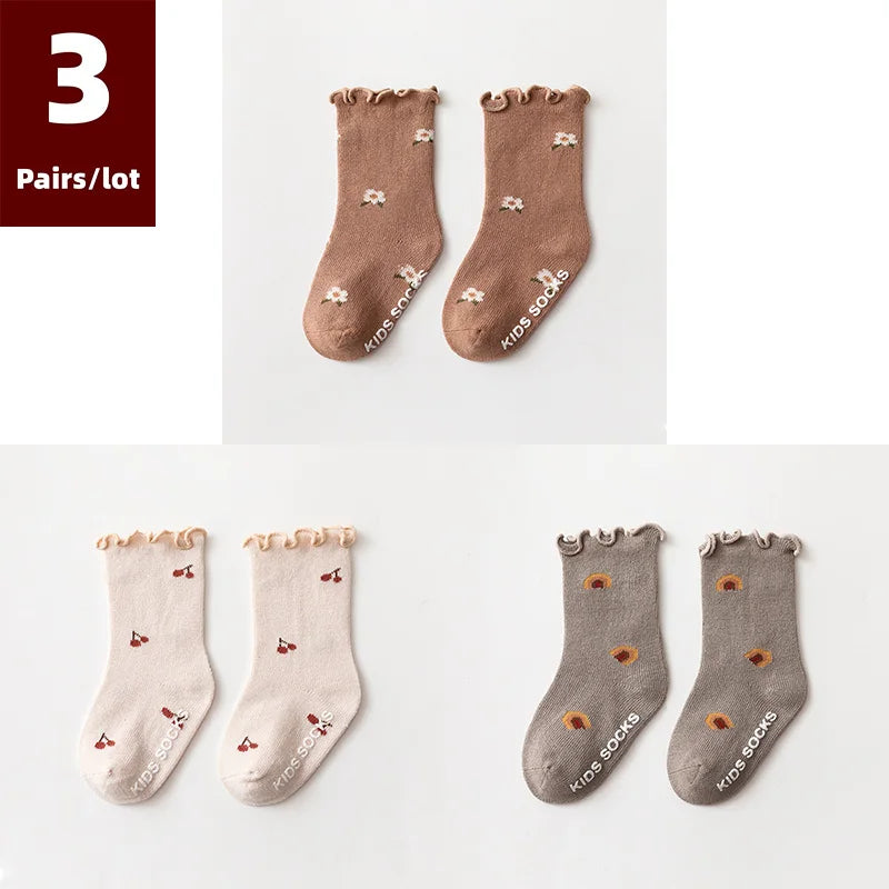 3 Pairs/lot Children's Socks Solid Autumn Spring Boy Anti Slip Newborn Baby Socks Cotton Infant Socks for Girls Boys Floor Socks