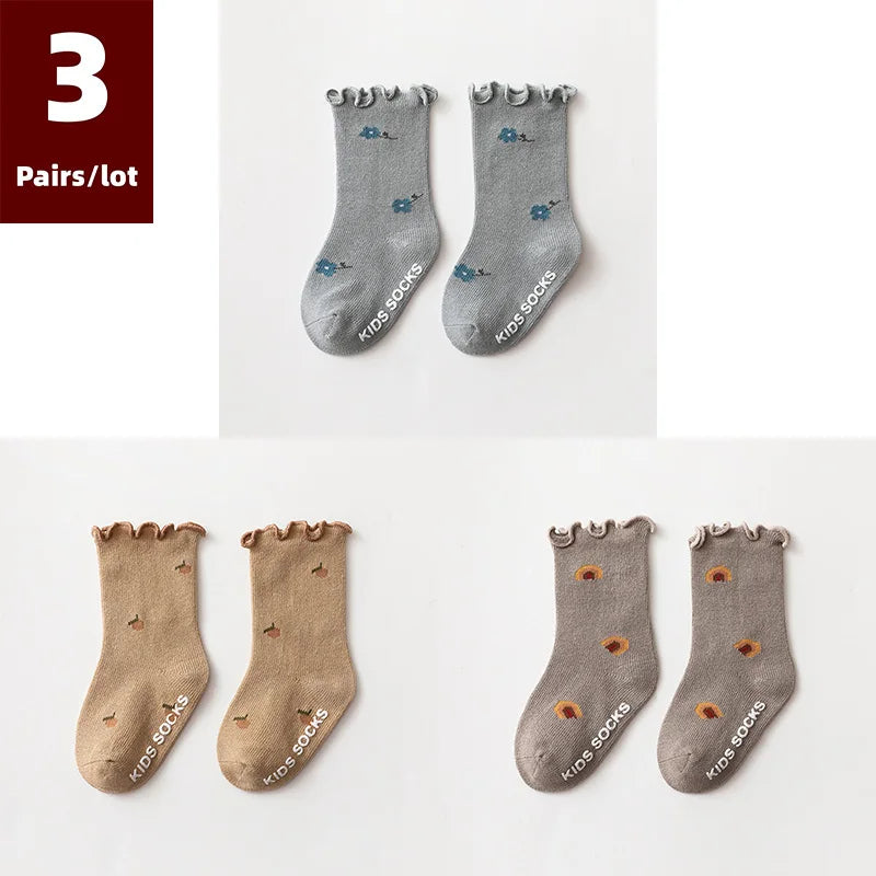 3 Pairs/lot Children's Socks Solid Autumn Spring Boy Anti Slip Newborn Baby Socks Cotton Infant Socks for Girls Boys Floor Socks