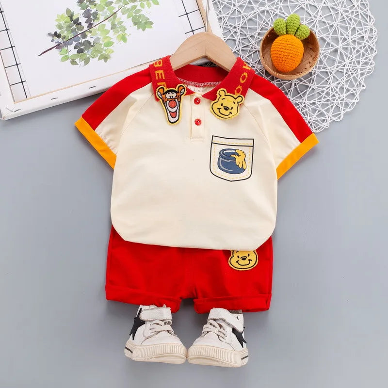 2021 Toddler Kids Short Sleeve Polo T-shirts + Shorts 2pcs Cartoon Mickey Children Baby Boys Girls Summer Tracksuit Clothes Suit