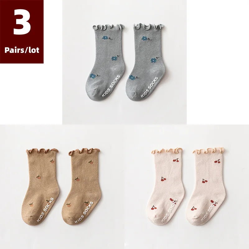 3 Pairs/lot Children's Socks Solid Autumn Spring Boy Anti Slip Newborn Baby Socks Cotton Infant Socks for Girls Boys Floor Socks