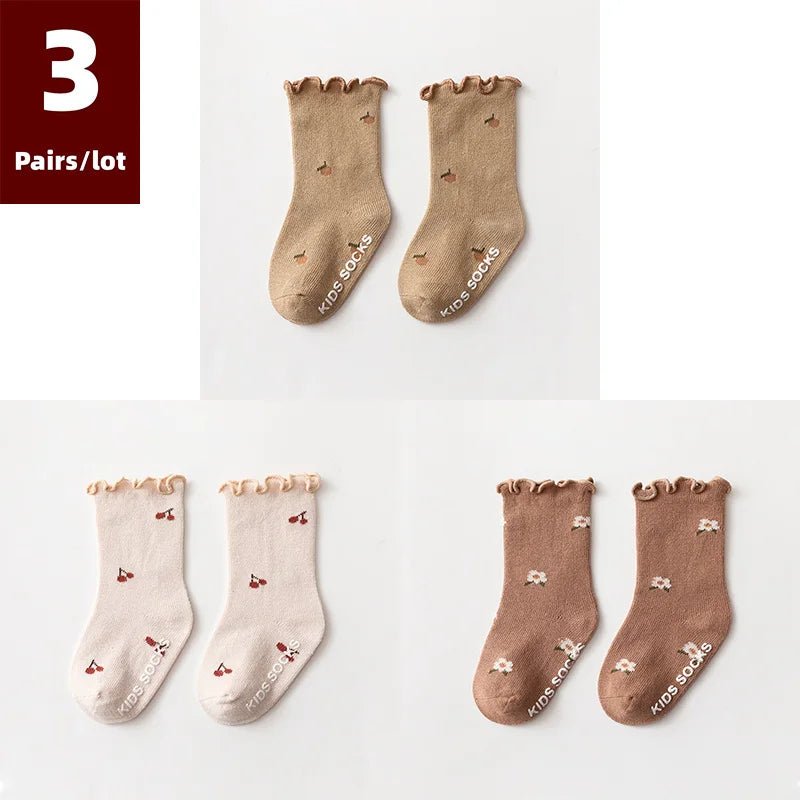 3 Pairs/lot Children's Socks Solid Autumn Spring Boy Anti Slip Newborn Baby Socks Cotton Infant Socks for Girls Boys Floor Socks