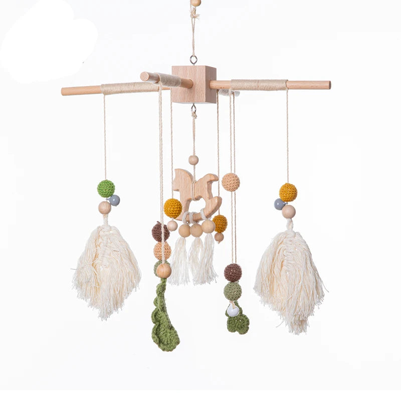 Baby Wooden Boho Rainbow Bed Bell Rattles Toys Hanging Pendant Newborn Toys Mobile Crib Bracket Montessori Toys Baby Birth Gift