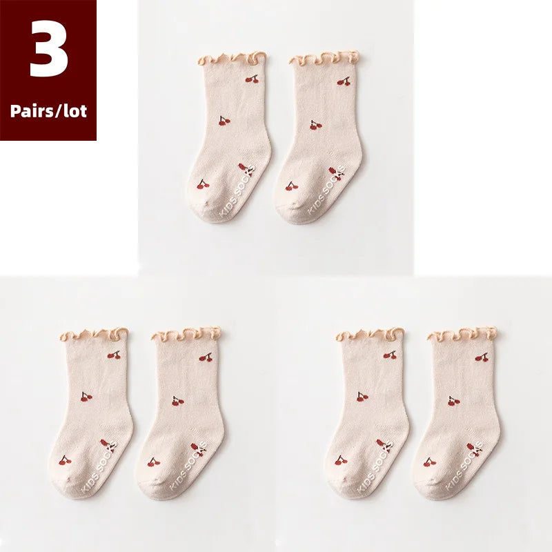 3 Pairs/lot Children's Socks Solid Autumn Spring Boy Anti Slip Newborn Baby Socks Cotton Infant Socks for Girls Boys Floor Socks