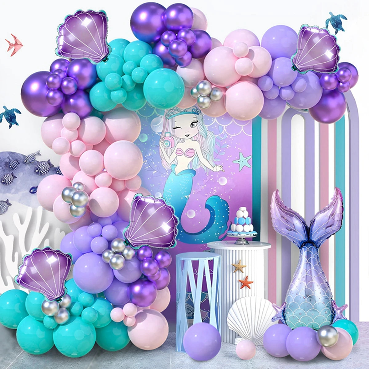 Mermaid Balloon Garland Arch Kit Mermaid Birthday Party Decor Kids Wedding Birthday Girl Supplies Baby Shower Latex Balloons