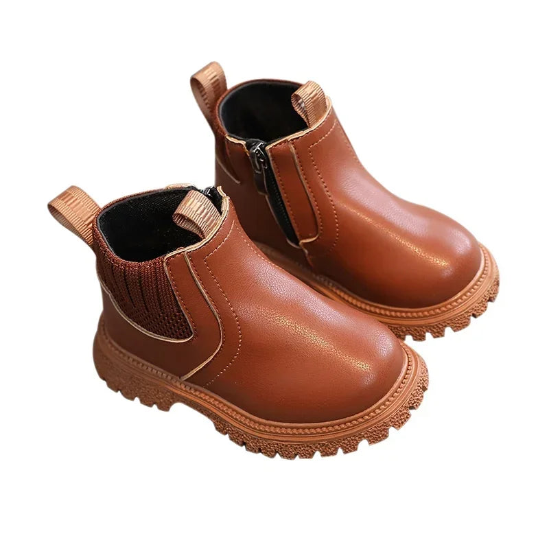 Kids Short Boots Fashion Boys Shoes Autumn Winter Leather Children Boots Non-Slip Toddler Girls Boot Toddler Snow Shoes