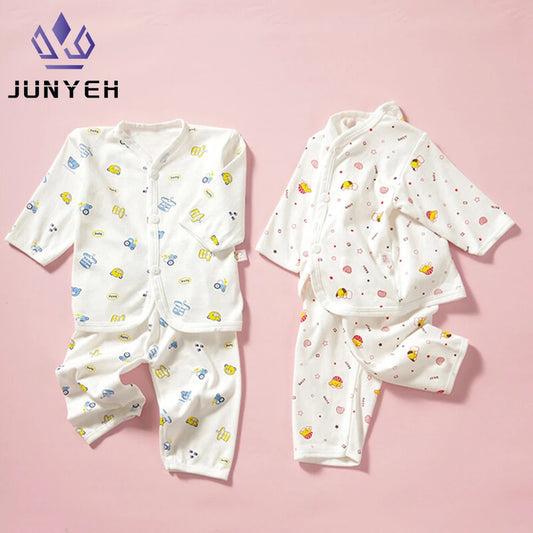 0-3 Month Baby Clothes Newborn Cartoon Home Underwear Cotton Button Baby Clothes Girls Boys Long Sleeve Top + Long Pants