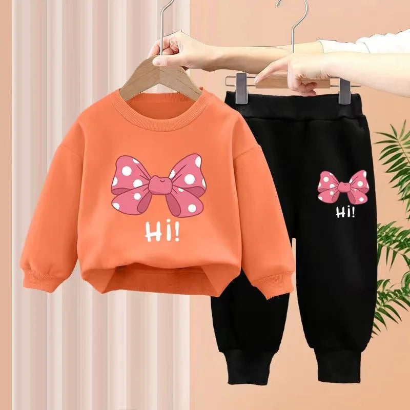 Autumn Baby Girl Clothes Set Children Sports Bow Letter Printing Sweatshirt Top and Pants Buttom Two Piece Suit Cotton Tracksuit