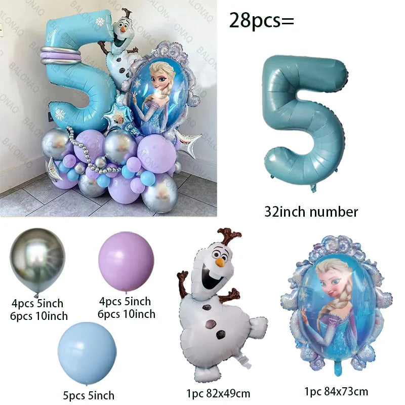 28pcs Disney Frozen Princess Elsa Balloons Foil Globos Girls Birthday Party Baby Shower Decorations Anniversary Supplies