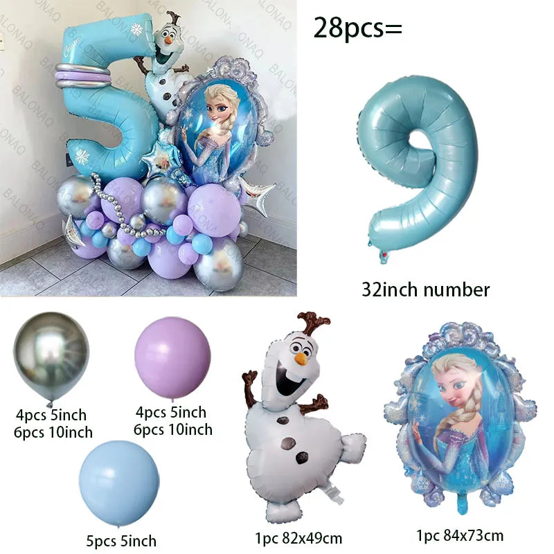 28pcs Disney Frozen Princess Elsa Balloons Foil Globos Girls Birthday Party Baby Shower Decorations Anniversary Supplies