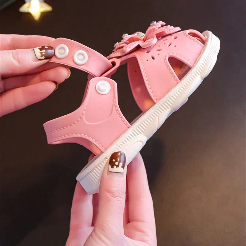 Solid Bow Children's Summer Shoes Cute PVC Beach Non Slip Sandals For Baby Girls Footwear Soft Infant Kids Fashion Sandals