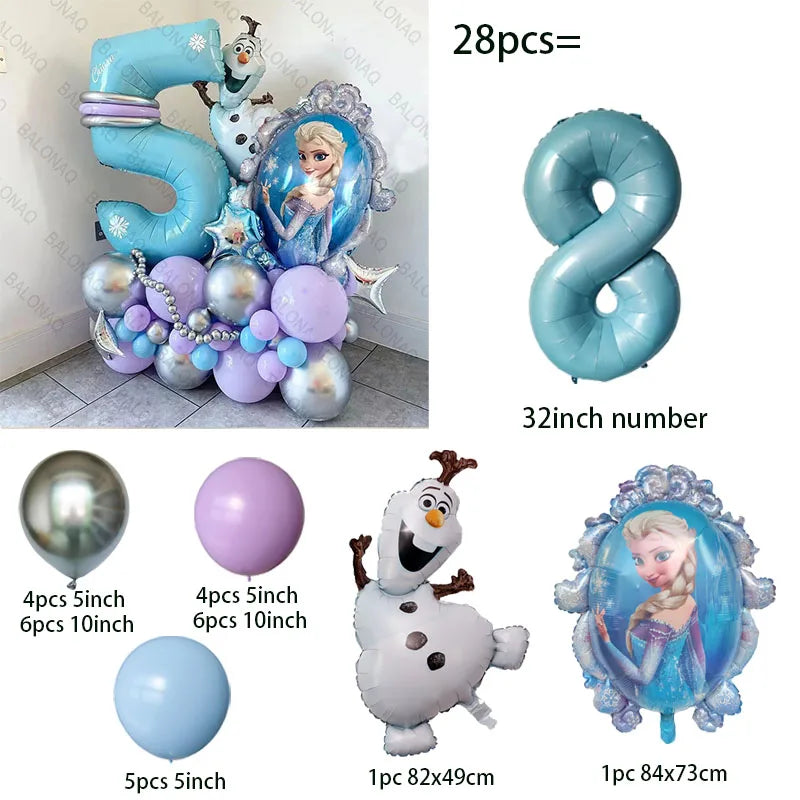 28pcs Disney Frozen Princess Elsa Balloons Foil Globos Girls Birthday Party Baby Shower Decorations Anniversary Supplies