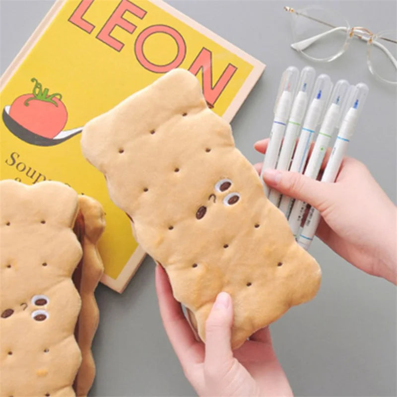 Kawaii Pencil Case High Capacity Plush Cookies Pen Bags Cartoon Brown Pen Box Girls Office School Supplies Stationary