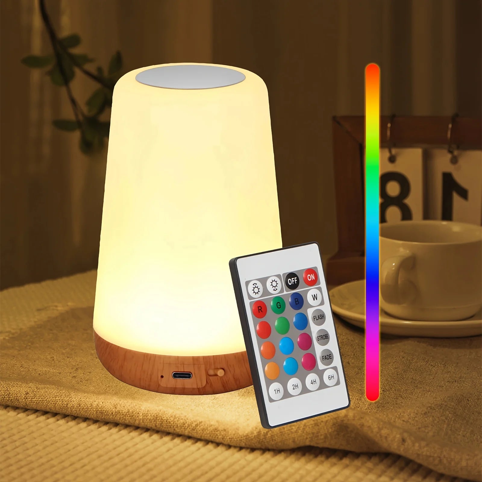 Touch RGB LED Night Lights Remote Control Dimmable Bedside Lamp USB Rechargeable 13 Colors Ambient Reading Camping Lamp Gifts