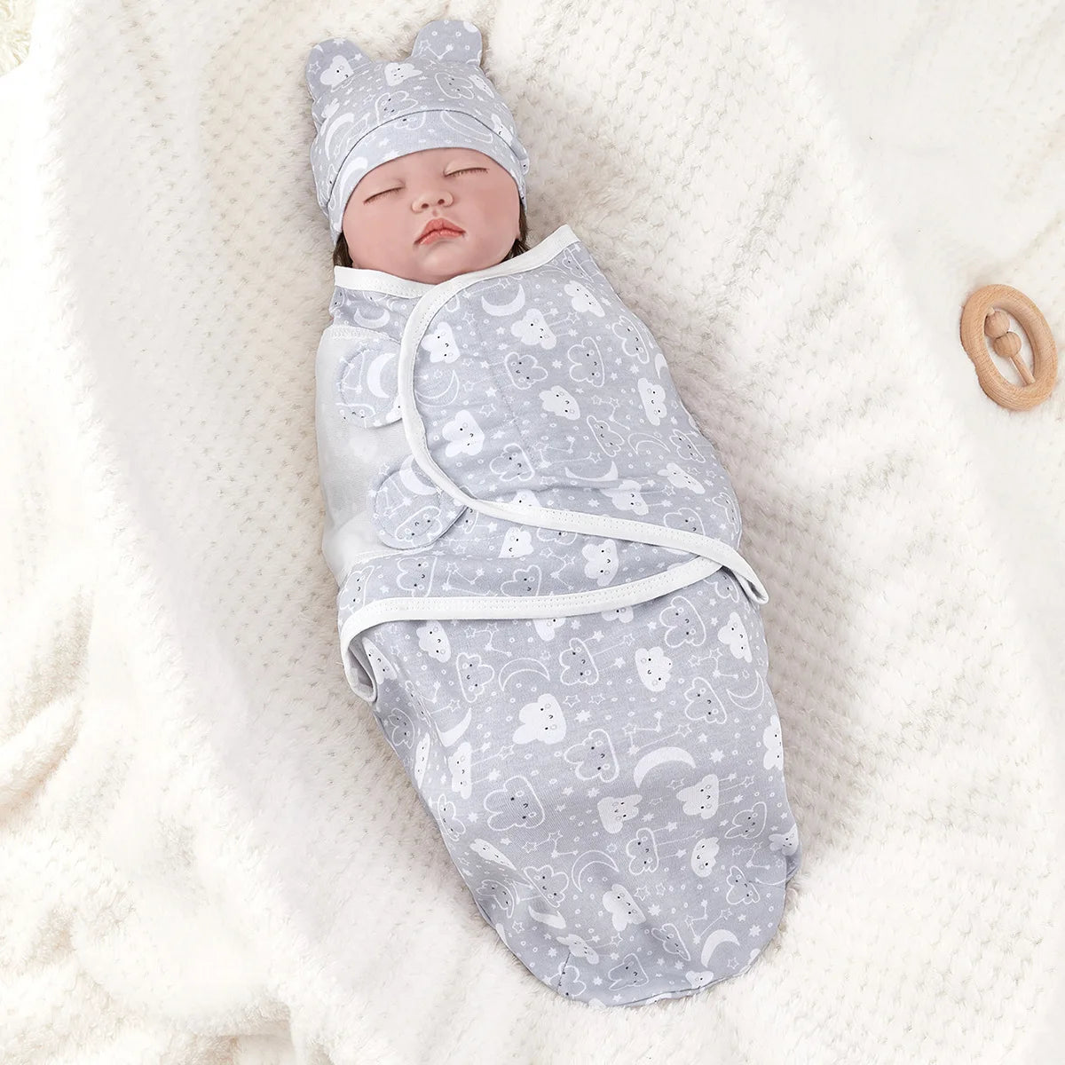 Baby Anti-shock Swaddle Cotton Printed Wrap Spring/Summer Baby Wrap Two-piece Baby Anti-kick Blanket Suitable for 0-3 Months