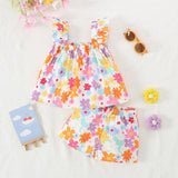 Summer New Colorful Flower Baby Girl Set, Countryside Style Infant Two-Piece Set, Children'S Sleeveless Clothes