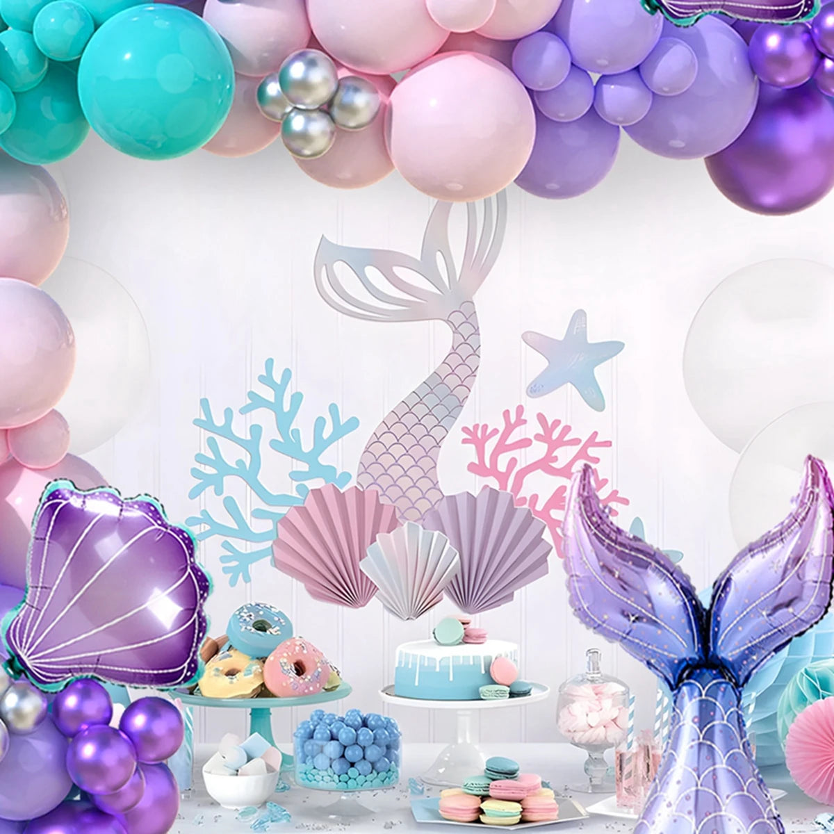 Mermaid Balloon Garland Arch Kit Mermaid Birthday Party Decor Kids Wedding Birthday Girl Supplies Baby Shower Latex Balloons