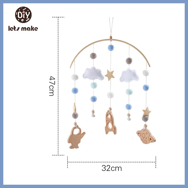 Let's Make Wooden Baby Rattles Soft Felt Cartoon Bear Cloudy Star Moon Hanging Bed Bell Mobile Crib Montessori Education Toys