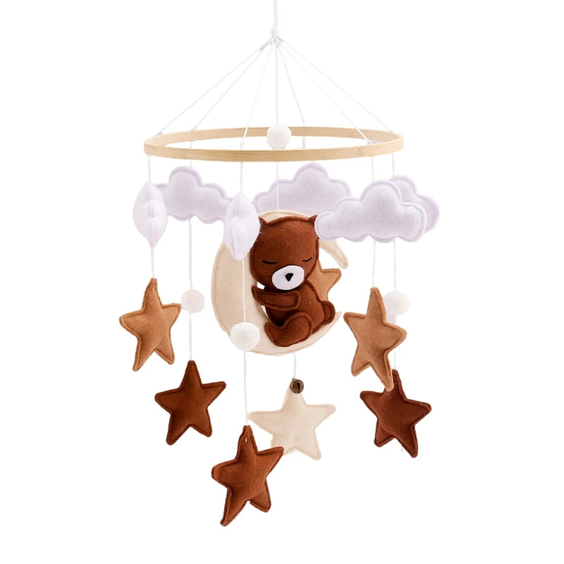 Baby Crib Bed Bell Musical Box Holder Arm Toy Foldable Imitation Wood Grain Infant Bed Decoration Toys Baby Bed Toys Educational