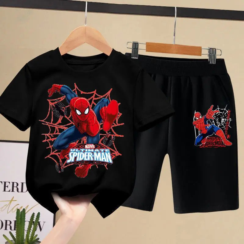 مجموعة تي شيرتات ديزني للأطفال من Aoger Spiderman للأولاد في فصل الصيف، شورت بأكمام قصيرة للأطفال، طقم مكون من قطعتين ملابس أطفال