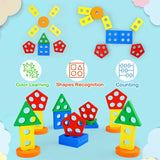 Montessori Wooden Geometric Shape Five Sets of Columns Blocks Assembling Children's Enlightenment Early Education Puzzle Toys