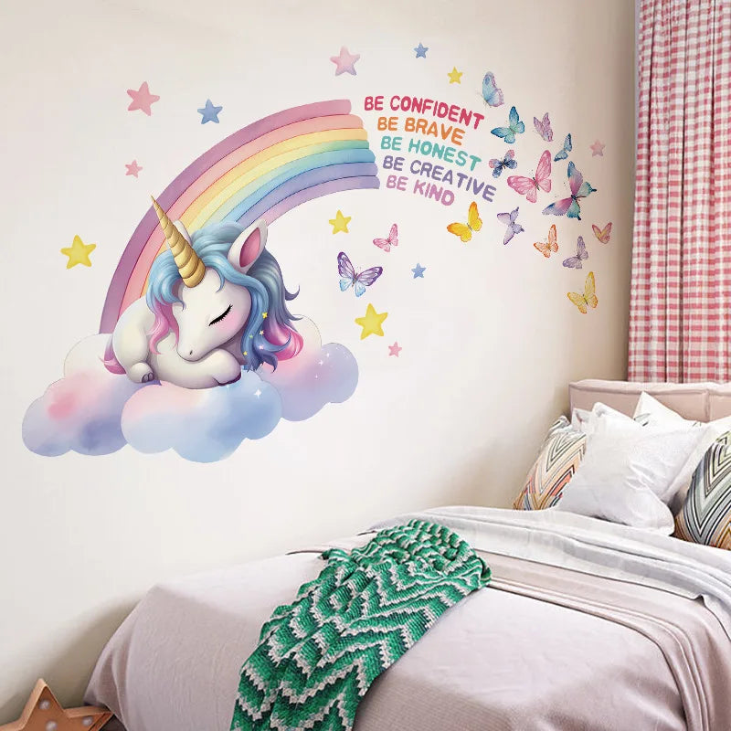 Unicorn Vinyl Child Wall Sticker For Baby Room Decoration Bedroom Accessories Furniture Sticker Adhesive Wallpaper Wall Decor