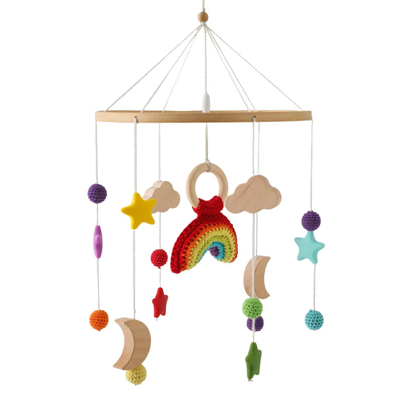 Baby Crib Bed Bell Musical Box Holder Arm Toy Foldable Imitation Wood Grain Infant Bed Decoration Toys Baby Bed Toys Educational