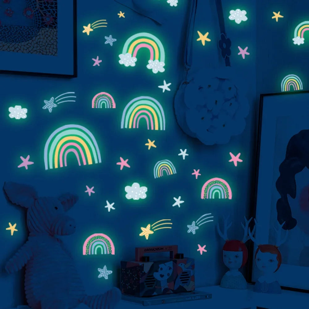 Cartoon Bunny Balloon Luminous Wall Stickers Glow In The Dark Wallpaper For Kids Room Living Room Nursery Home Decoration Decals