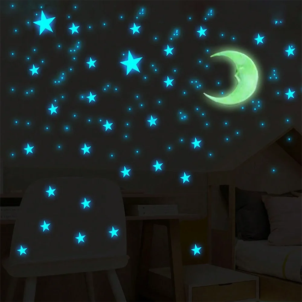 100/50/3pcs Glow in The Dark 3D Stars Moon Wall Stickers Luminous Stickers Kids Baby Room Bedroom Ceiling Home Decor Glow Star