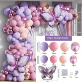 148PCS Butterfly Balloon Arch set, Macaron purple pink orange balloon, birthday party, wedding anniversary event decoration