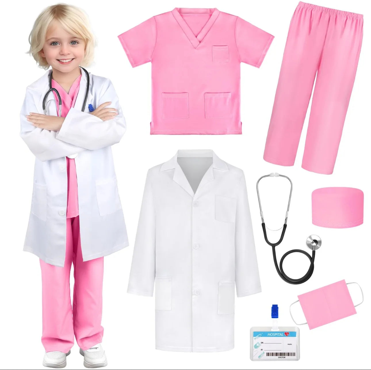 Boys Girls Simulation Doctor Nurse Work Uniform Cross with Toys Sets Kids Clothes Toddler Christmas Xmas Role Play Costum Party