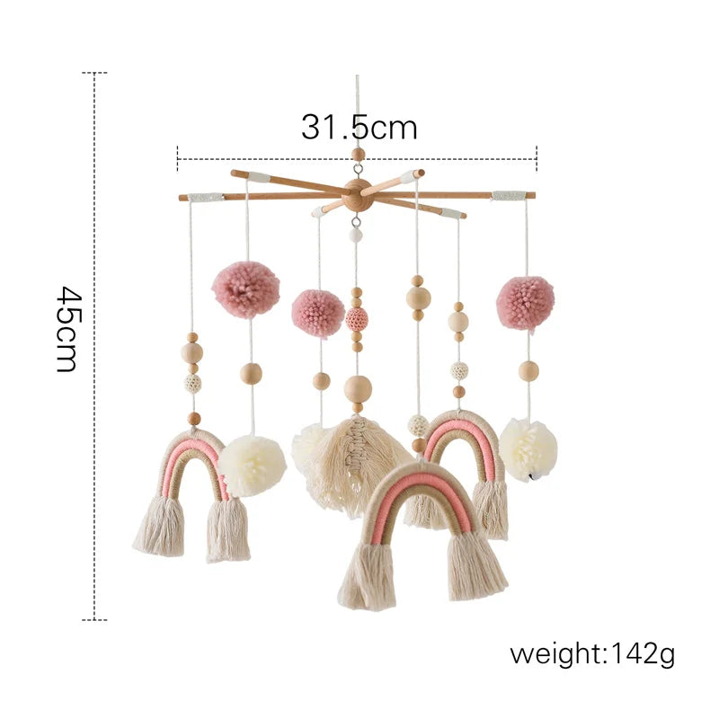 Baby Wooden Boho Rainbow Bed Bell Rattles Toys Hanging Pendant Newborn Toys Mobile Crib Bracket Montessori Toys Baby Birth Gift