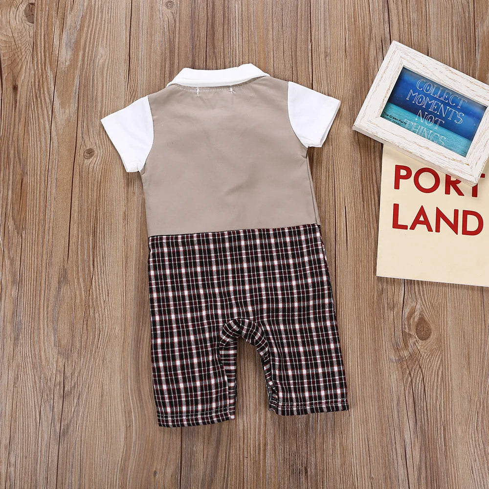 Summer Newborn Baby Romper Infant Boy Gentleman Suit Formal Bow Tie Romper Jumpsuit Baby Boy Clothes Outfits  Baby Clothes 0-3T