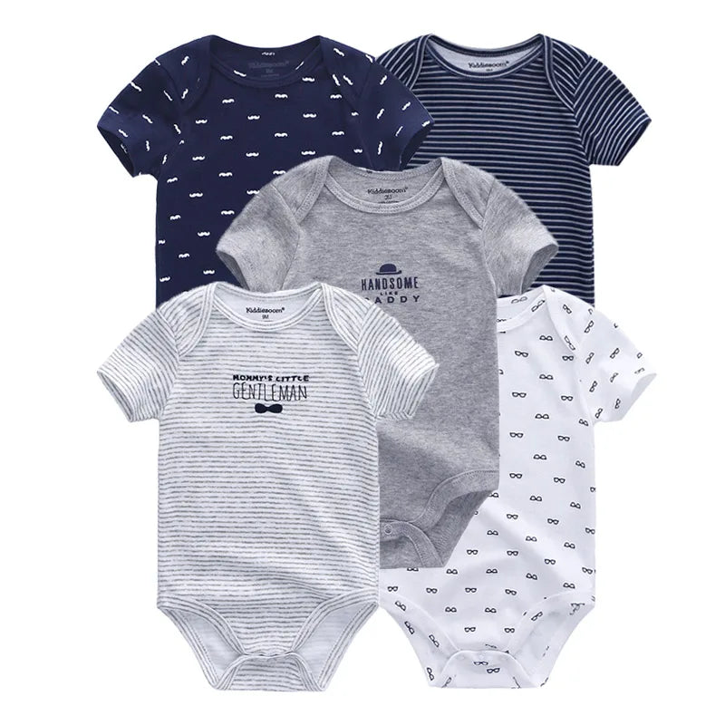 Kiddiezoom 5 Pcs/Lot Four Seasons Fashion Cartoon Short Sleeve Baby Boy Girl Bodysuits Soft 100%Cotton NewbornOnesies