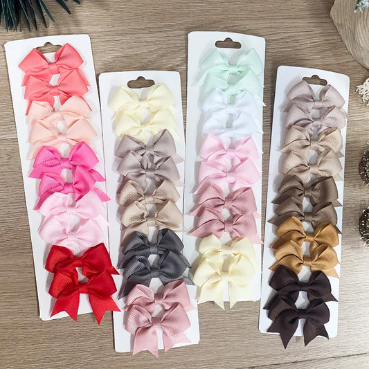 10Pcs/Set Solid Color Kids Bows Hair Clips for Baby Girls Handmade Ribbon Bowknot Hairpin Barrettes New Year Hair Accessories