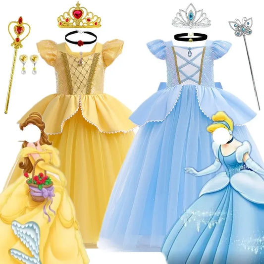 Cinderella Belle Costume for Girls Halloween Disguise Cosplay Rapunzel Princess Dress Baby Christmas Birthday Party Kids Clothes