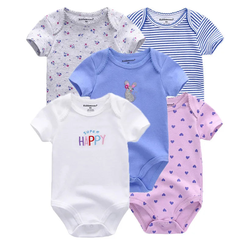 Kiddiezoom 5 Pcs/Lot Four Seasons Fashion Cartoon Short Sleeve Baby Boy Girl Bodysuits Soft 100%Cotton Newborn Onesies Clothes