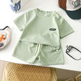 2Pcs Fashion Children Short Sleeve Shorts Sets Summer Kids Clothes Boy Girl Baby Cotton Tee Pant Outfits Soild Color Tracksuits