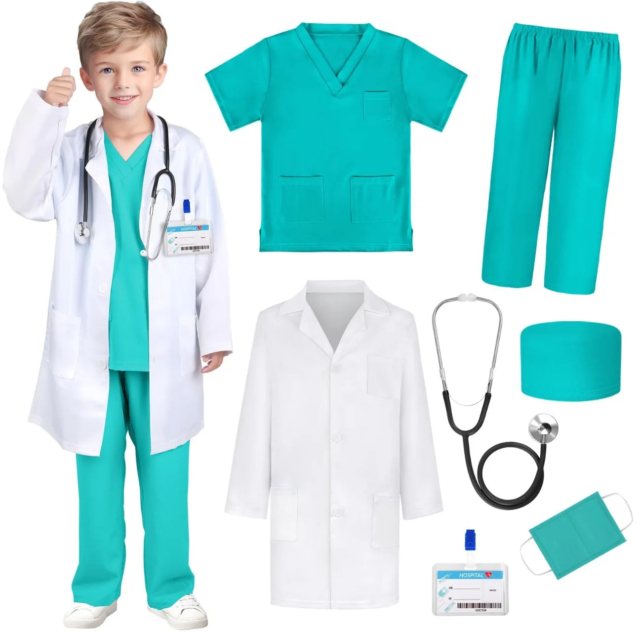 Boys Girls Simulation Doctor Nurse Work Uniform Cross with Toys Sets Kids Clothes Toddler Christmas Xmas Role Play Costum Party