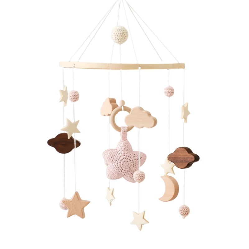 Baby Crib Bed Bell Musical Box Holder Arm Toy Foldable Imitation Wood Grain Infant Bed Decoration Toys Baby Bed Toys Educational