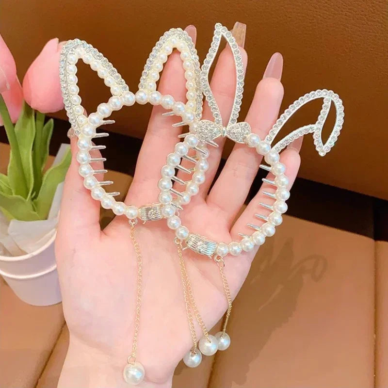 Shiny Angel Wing Animal Ears Baby Hair Clip Elegant Tassel Pearl Hairpins Ponytail Headband for Women Girl Kids Hair Accessories