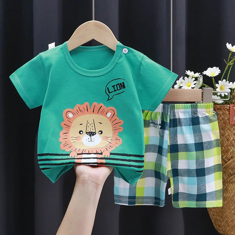 Child Clothing Sets Boys Cartoon Print Tshirt Simple Fashion Tees Shorts New Cute Tops Tracksuits Kids Short Sleeve Tops Shorts