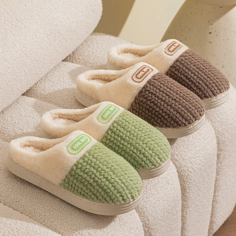 Winter Home Cotton Slippers Thick Sole Simple Design Fashion Style Keep Warm Indoor Antislip Shoes