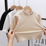 Autumn Winter Children Kids Boys Girls T-shirts Tops Turtleneck Solid Long Sleeve Warm Fleece Bottoming Shirts Tees for Kids